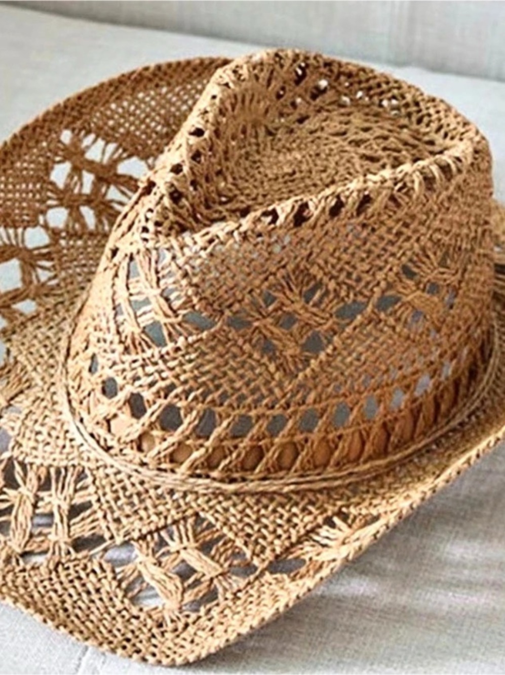 Universal Thread Straw Crochet Western Hat in Brown